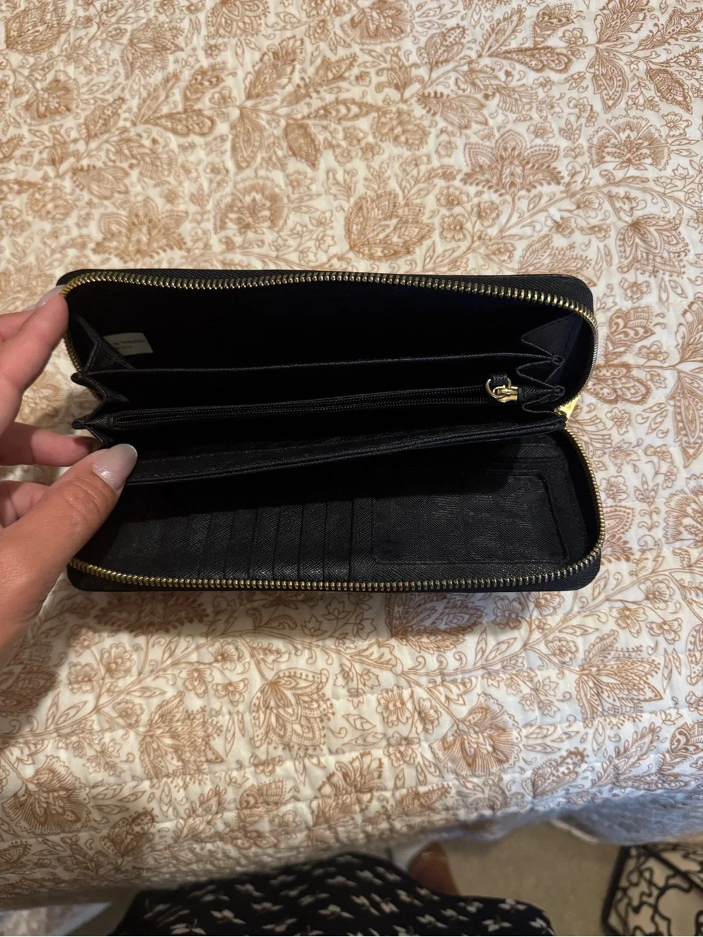 Michael Kors Black Saffiano Zip Wallet with Gold Hardware